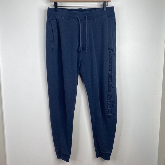 Abercrombie Jogger Sweatpants Mens M Y2K Ribbed Pocket Logo Lounge Soft AF Navy - Picture 1 of 11